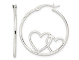 Sterling Silver Heart Hoop Earrings 1 1/4 Inch (1.5 mm)